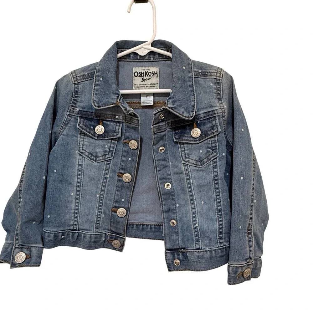 Girl's Jean Jacket White Polka Dots Snap Close Country Cowgirl Cottagecore 3T